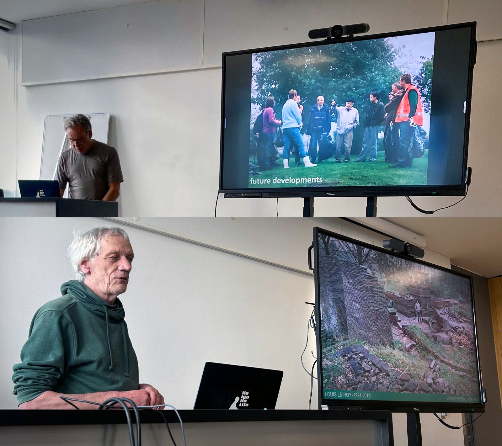 Rob Hendriks (boven) en Piet Vollaard tijdens hun presentatie in Sheffield. (foto's: Elisabeth Peeters en Rob Hendriks)